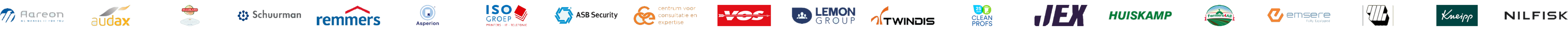 Logo's van opdrachtgevers, inclusief ELMA Media en SBT Experts Bijzondere Mondzorg