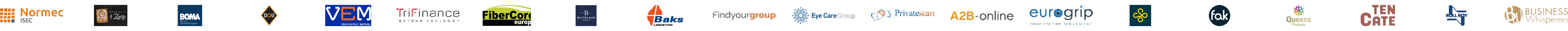 Logo's van opdrachtgevers, inclusief SBT Experts Bijzondere Mondzorg en ELMA Media
